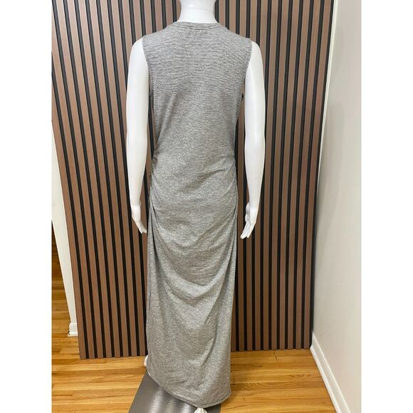 Athleta Women's Dress Long Maxi Side Ruched Side Slit Henley Neck Stretch S Gray - Picture 2 of 10
